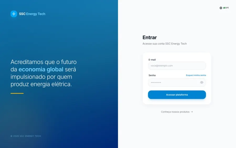 Site SSC Energy Tech produzido pela VELTRIX