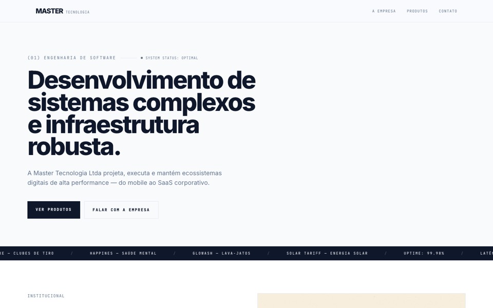 Screenshot do site Master Tecnologia