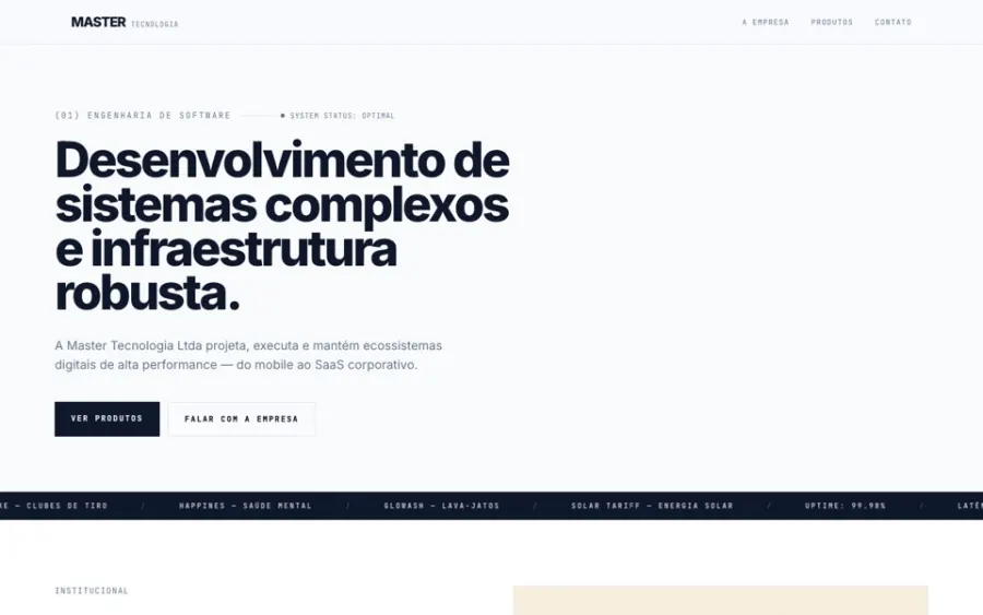 Site Master Tecnologia produzido pela VELTRIX